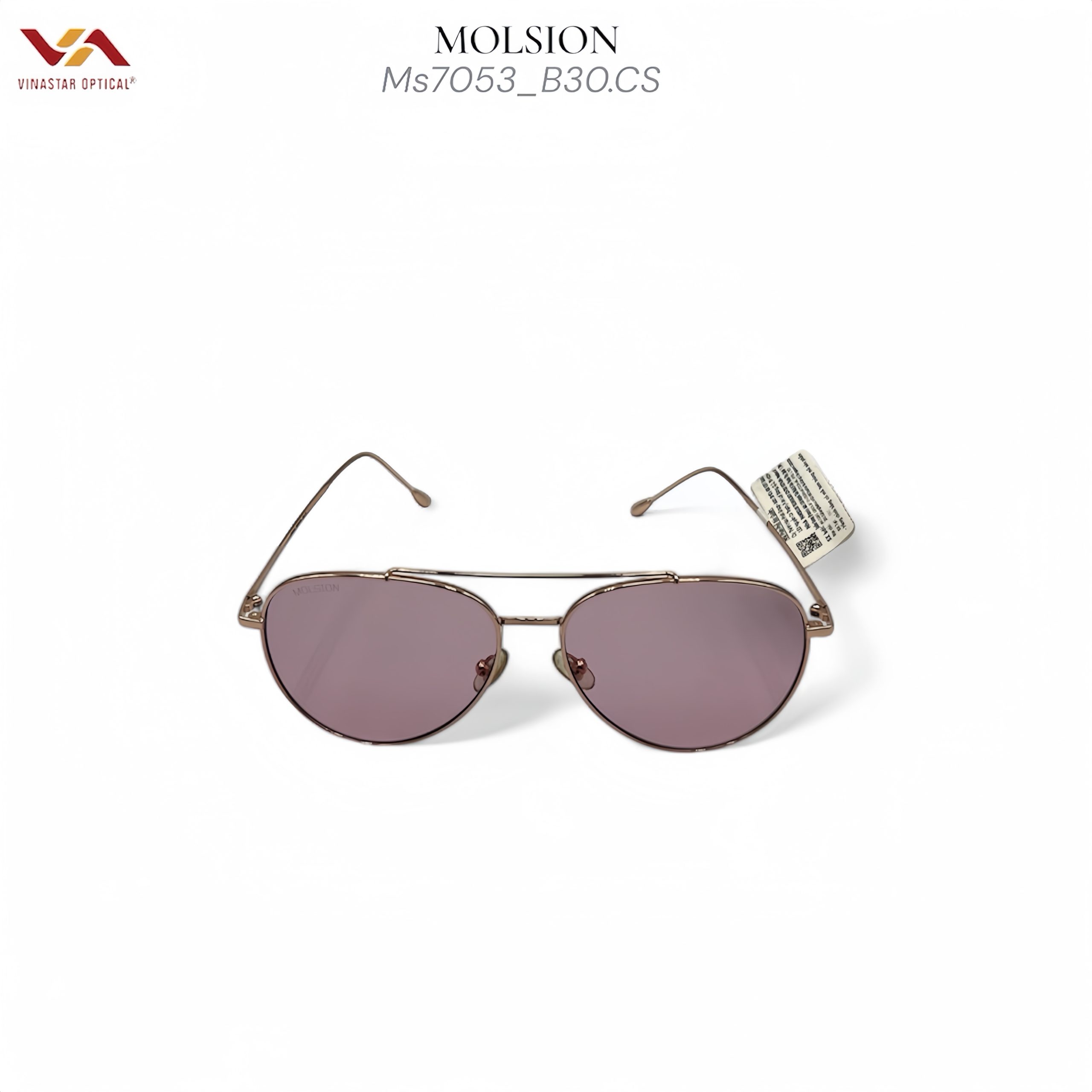 Kính Mát Molsion MS7053 - Gọng Kim Loại Đồng Thanh Lịch, Tròng Hồng Nhạt Thời Trang