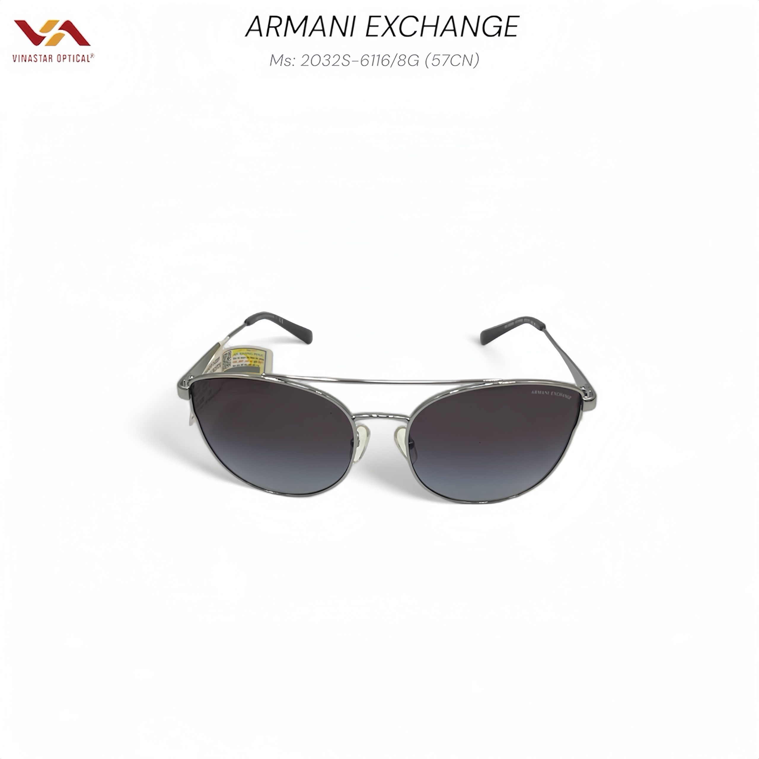 Kính Mát Armani Exchange 2032S - Gọng Kim Loại Bạc Sáng, Tròng Xám Chuyển Màu Cat Eye (57CN)
