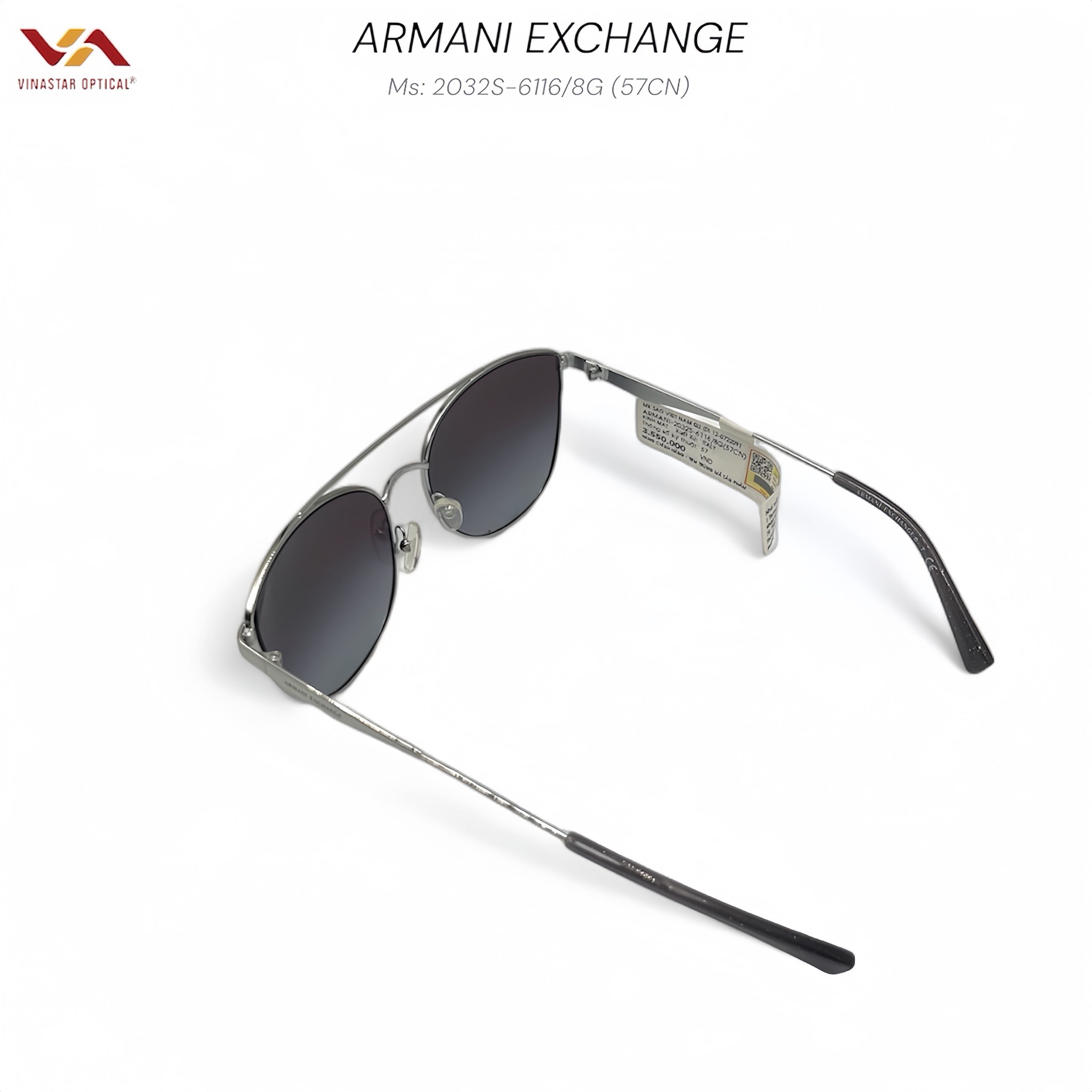 Kính Mát Armani Exchange 2032S - Gọng Kim Loại Bạc Sáng, Tròng Xám Chuyển Màu Cat Eye (57CN) - Ảnh 3