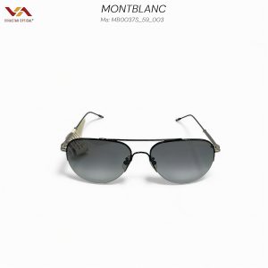 Kính Mát Montblanc MB0037S – Kiểu Dáng Aviator Nửa Gọng, Gọng Đen Phối Bạc Tinh Tế, Tròng Khói Gradient Thời Thượng
