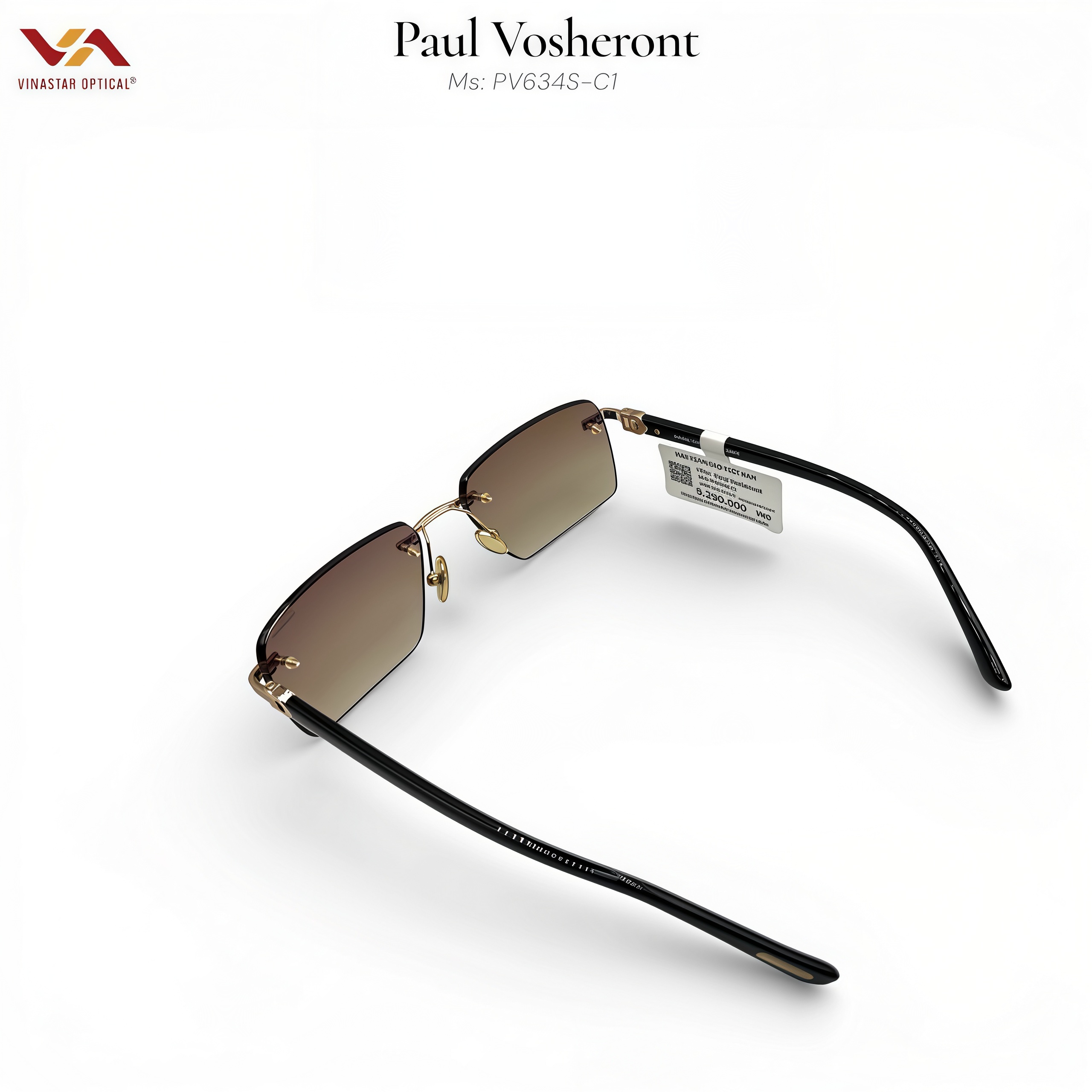 Kính Mát Paul Vosheront PV634S – Thiết Kế Gọng Khoan Không Viền, Hợp Kim Bọc Vàng Gold Filled, Tròng Màu Trà Gradient Thượng Lưu - Ảnh 3