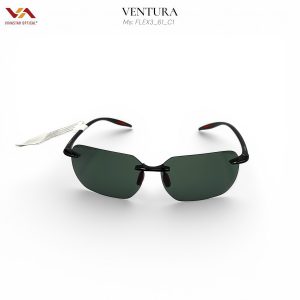 Kính Mát Ventura FLEX3_61_C1 – Thiết Kế Kính Khoan Không Viền Siêu Nhẹ, Gọng Đen Phối Đỏ Thể Thao, Tròng Polarized Xanh Lá Đơn Sắc Chống Chói Tuyệt Đối