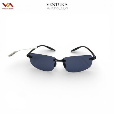 Kính Mát Ventura FLEX01_62_C1 – Thiết Kế Kính Khoan Rimless Tối Giản, Khung Gọng Đen Siêu Dẻo, Tròng Polarized Xanh Đen (Solid Blue-Grey) Chống Chói Hoàn Hảo
